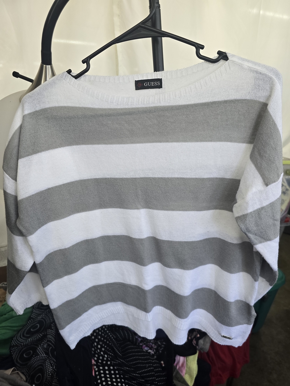GUESS Women's Gray & White Striped Knit Sweater